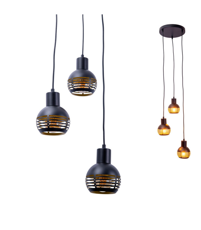 Casco Cluster Pendant Ceiling Light Black 3xE27-10