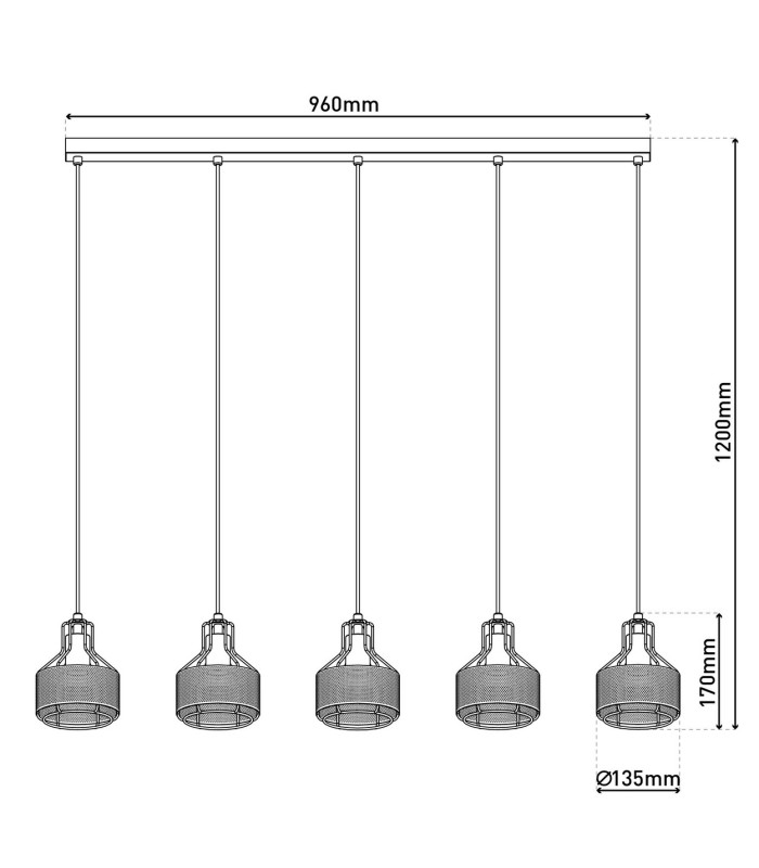 Foro Bar Pendant Ceiling Light Black 5xE27-4