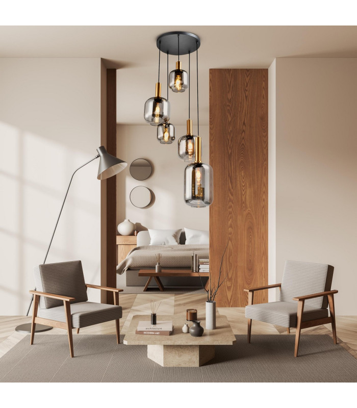 Fumo Cluster Pendant Ceiling Light Black 5xE27-3