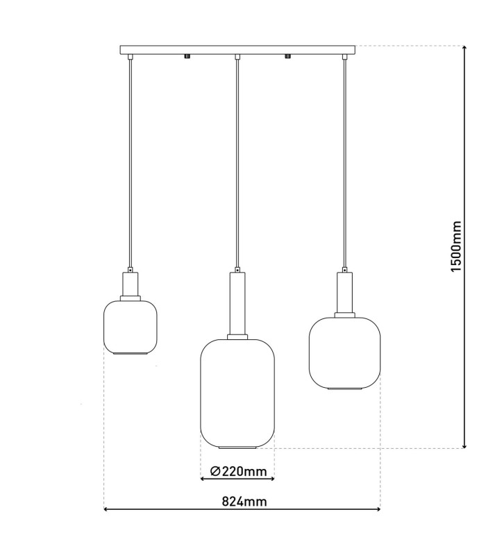 Fumo Bar Pendant Ceiling Light Black 3xE27-3