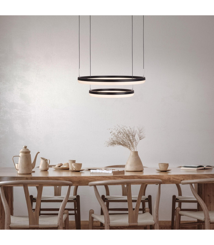 Circulo Dimmable LED Twin Ring Pendant Ceiling Light Black 2900-6000K Remote Control-2