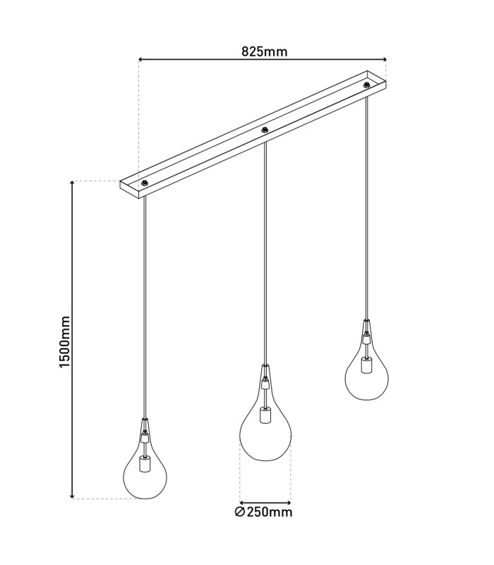 Gota Bar Pendant Ceiling Light Black 3xE27-3
