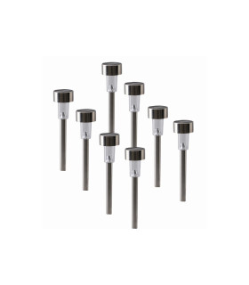 Edda Set of 8 LED Solar Outdoor Spike Steel Dawn to Dusk Sensor 6000K IP44-1