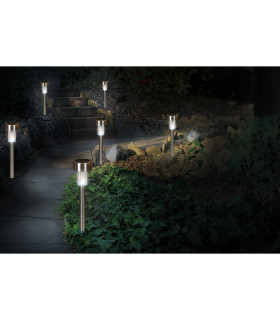 Edda Set of 8 LED Solar Outdoor Spike Steel Dawn to Dusk Sensor 6000K IP44-2