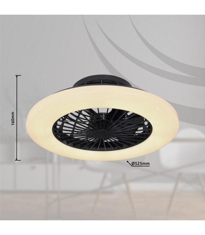 Travo Ceiling Fan Black LED Dimmable 3000-6500K Remote Control Timer-10