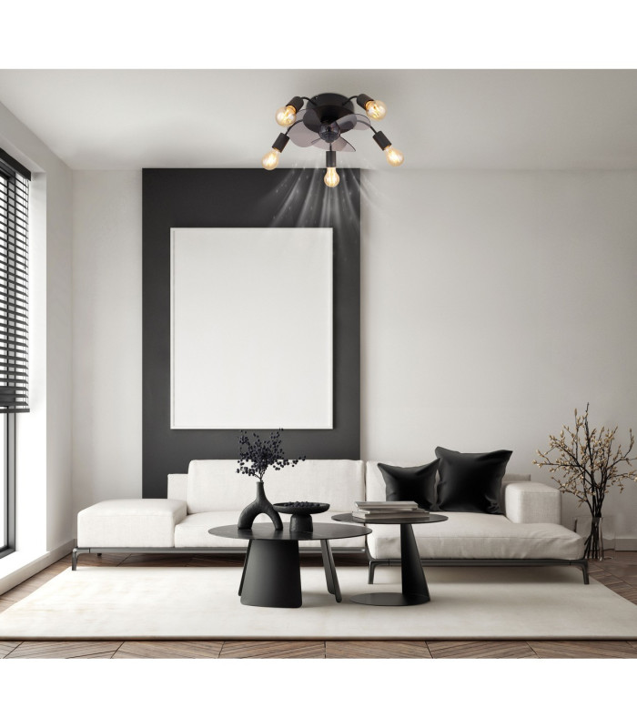 Alisha 3 Blade Ceiling Fan Matt Black 5x E27 Remote Control Timer-8