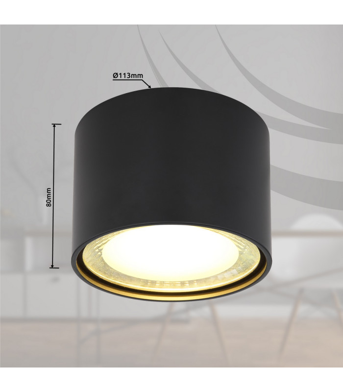 Serena Surface Mounted Downlight Matt Black Clear Glass Shade LED 3000K-6