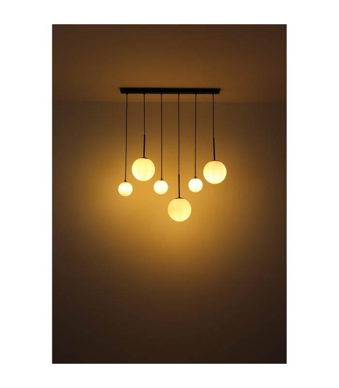 Hallie Cluster Pendant Ceiling Light Matt Black Opal Glass Shade 6x E27-5