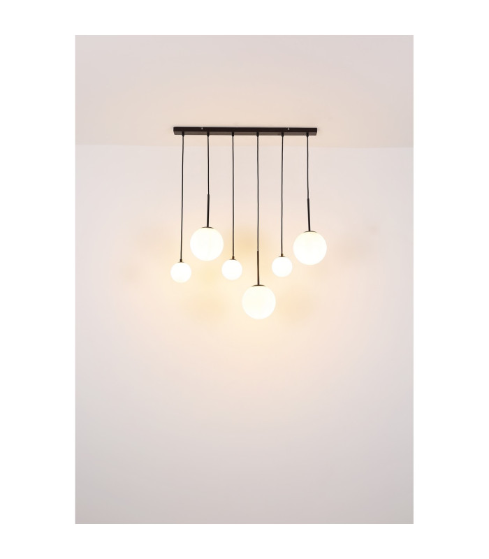 Hallie Cluster Pendant Ceiling Light Matt Black Opal Glass Shade 6x E27-6