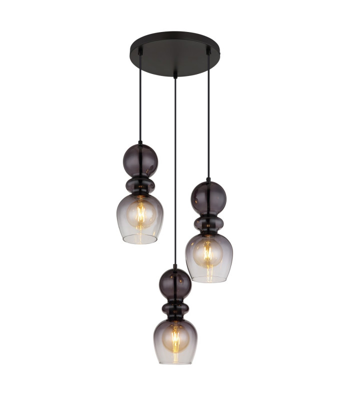 Clarity Cluster Pendant Ceiling Light Matt Black Smoke Glass Shade 3x E27-1