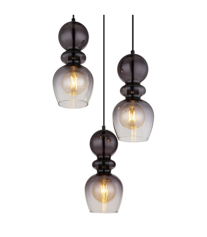 Clarity Cluster Pendant Ceiling Light Matt Black Smoke Glass Shade 3x E27-3