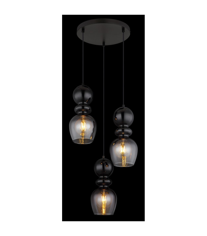 Clarity Cluster Pendant Ceiling Light Matt Black Smoke Glass Shade 3x E27-4