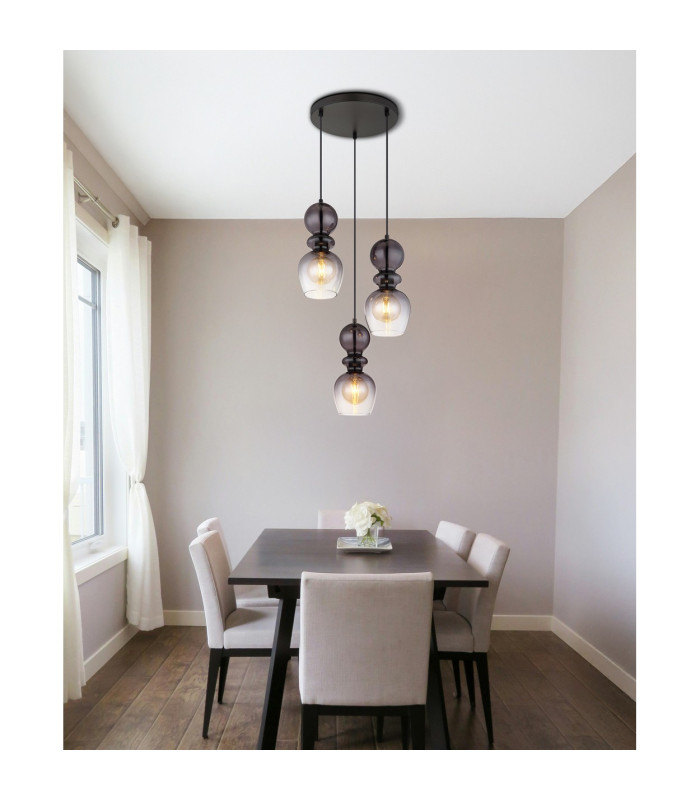Clarity Cluster Pendant Ceiling Light Matt Black Smoke Glass Shade 3x E27-5
