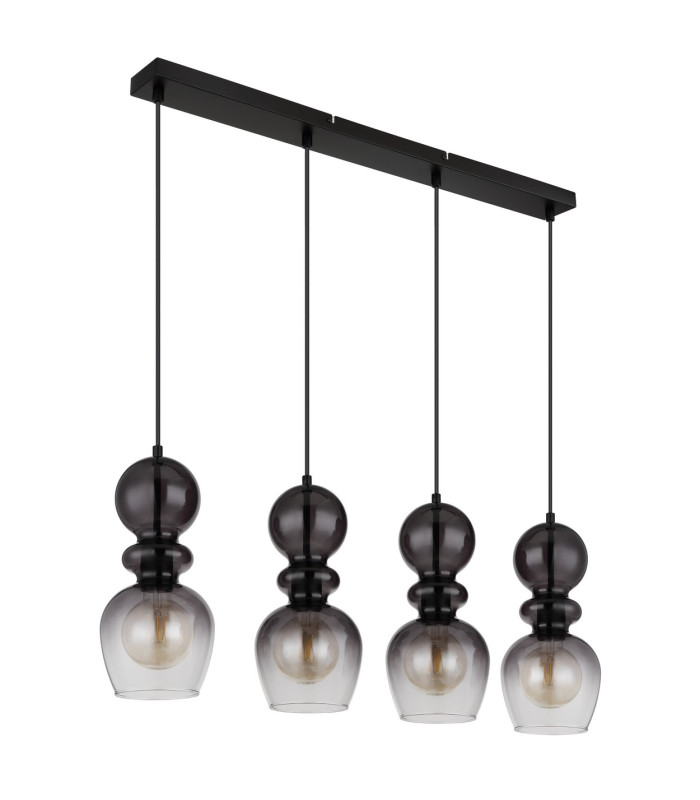 Clarity Bar Pendant Ceiling Light Matt Black Smoke Glass Shade 4x E27-2