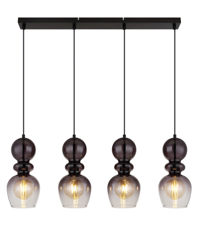 Clarity Bar Pendant Ceiling Light Matt Black Smoke Glass Shade 4x E27-3
