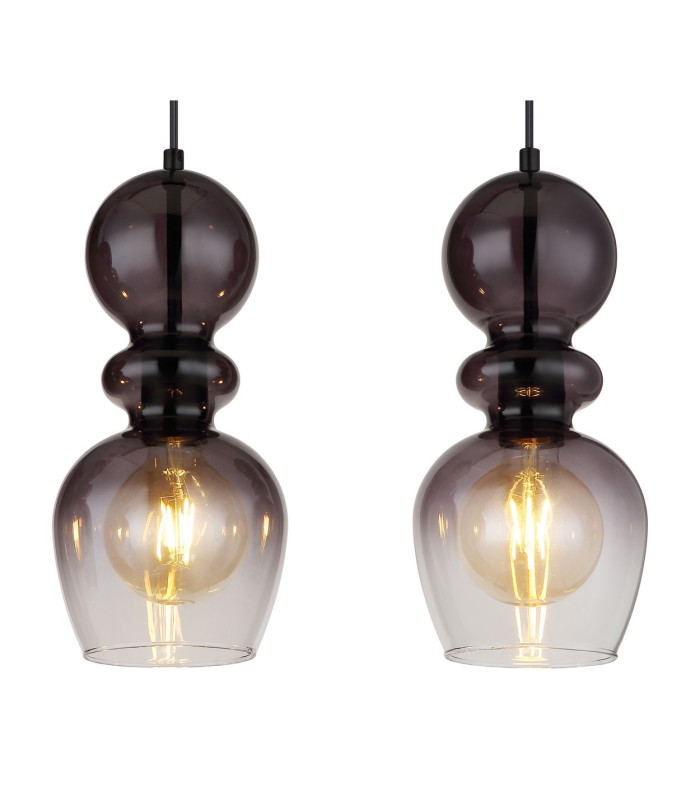 Clarity Bar Pendant Ceiling Light Matt Black Smoke Glass Shade 4x E27-4