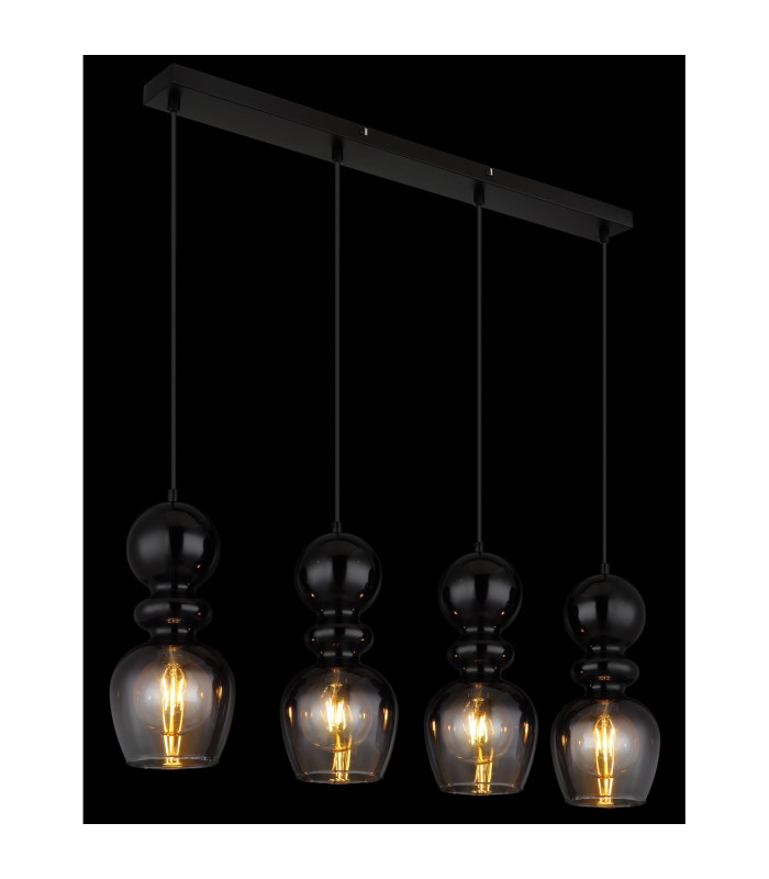 Clarity Bar Pendant Ceiling Light Matt Black Smoke Glass Shade 4x E27-5