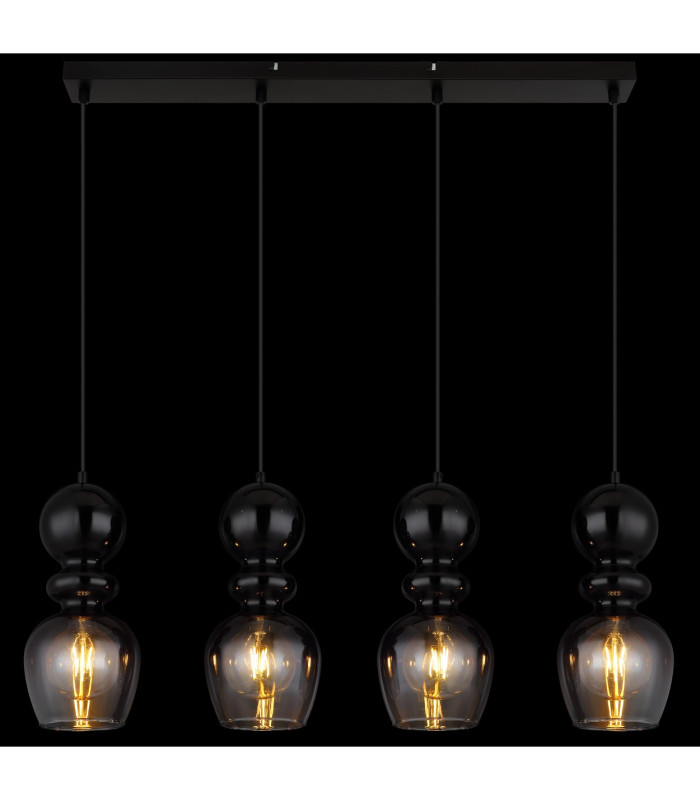 Clarity Bar Pendant Ceiling Light Matt Black Smoke Glass Shade 4x E27-6