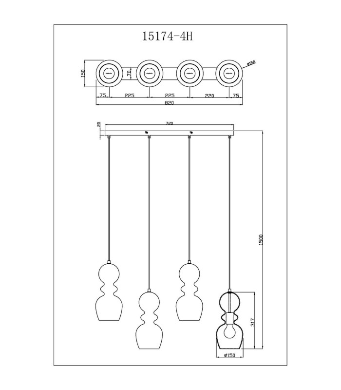 Clarity Bar Pendant Ceiling Light Matt Black Smoke Glass Shade 4x E27-8
