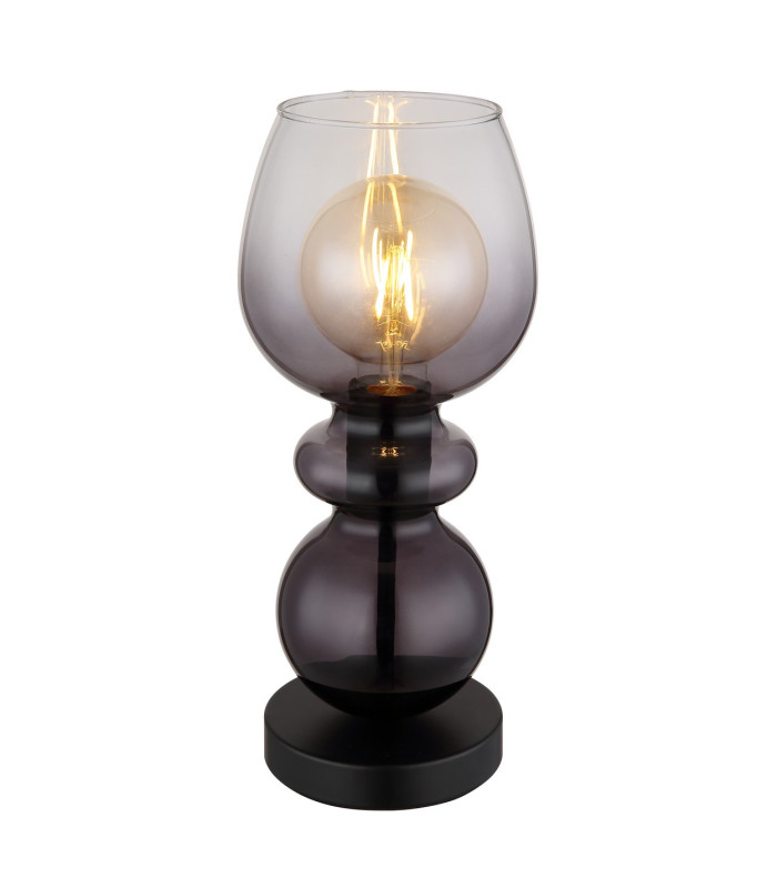 Clarity Table Lamp Matt Black Smoke Glass Shade 1x E27-1