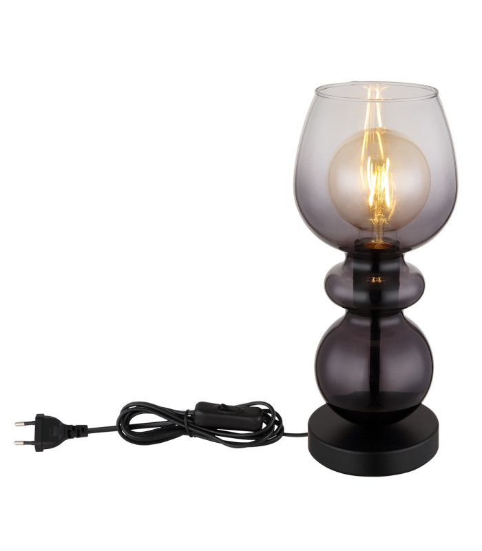 Clarity Table Lamp Matt Black Smoke Glass Shade 1x E27-4