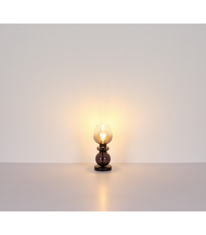 Clarity Table Lamp Matt Black Smoke Glass Shade 1x E27-6