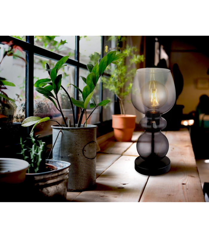 Clarity Table Lamp Matt Black Smoke Glass Shade 1x E27-8