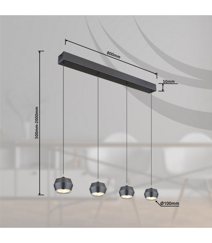Marthy Bar Pendant Ceiling Light Grey Matt 4x LED 3000K-8