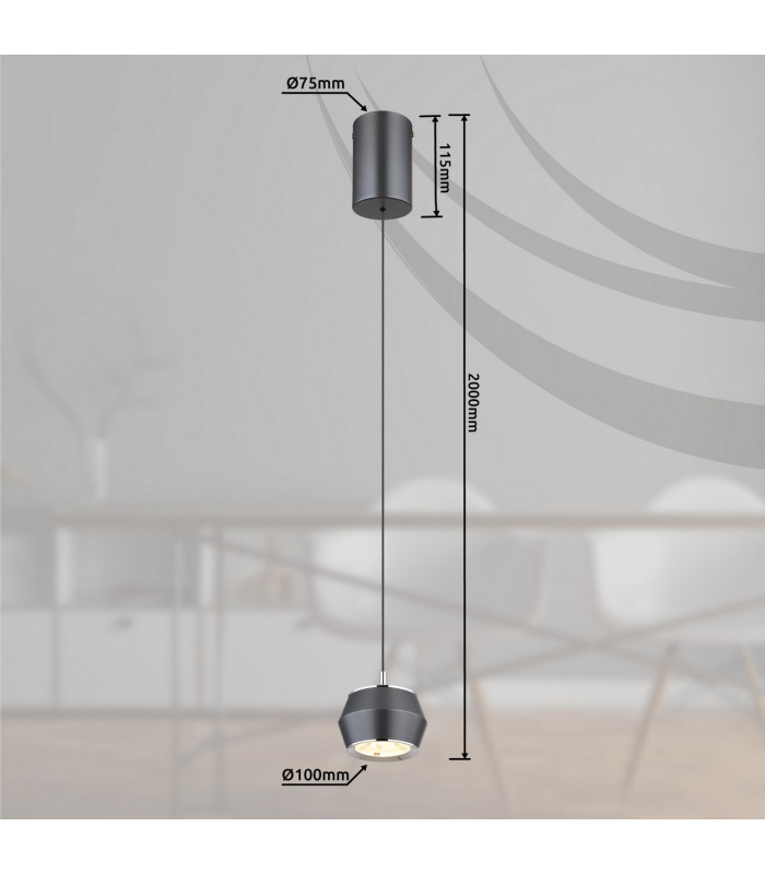 Marthy Slim Pendant Ceiling Light Grey Matt LED 3000K-9