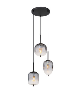 Attila Cluster Pendant Ceiling Light Matt Black Smoke Glass Shade 3x E14-1