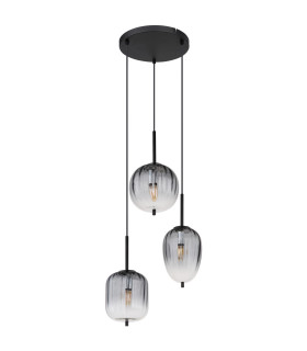 Attila Cluster Pendant Ceiling Light Matt Black Smoke Glass Shade 3x E14-2