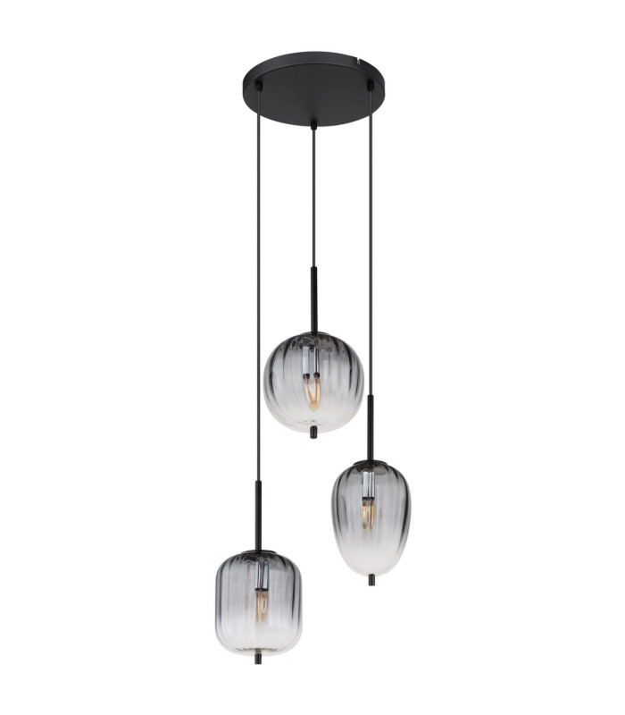 Attila Cluster Pendant Ceiling Light Matt Black Smoke Glass Shade 3x E14-2