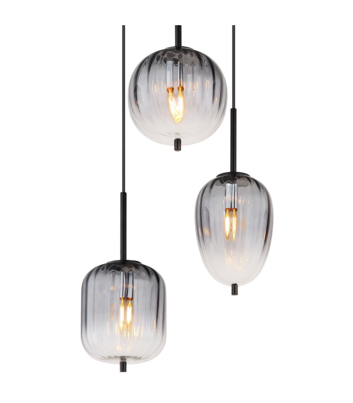 Attila Cluster Pendant Ceiling Light Matt Black Smoke Glass Shade 3x E14-3