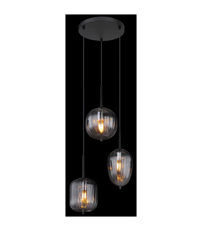 Attila Cluster Pendant Ceiling Light Matt Black Smoke Glass Shade 3x E14-4