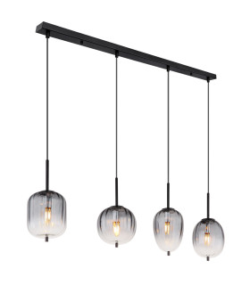 Attila Bar Pendant Ceiling Light Matt Black Smoke Glass Shade 4x E14-1