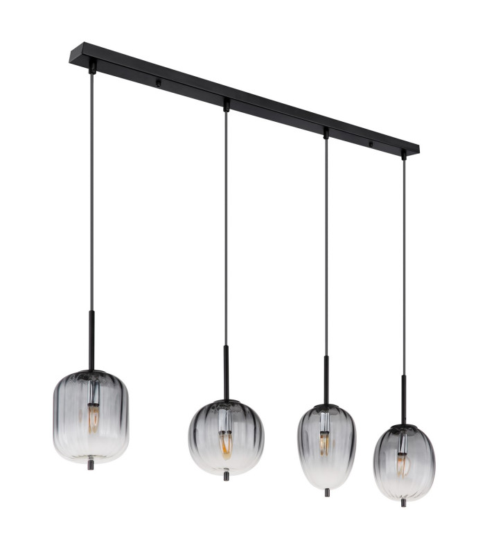 Attila Bar Pendant Ceiling Light Matt Black Smoke Glass Shade 4x E14-2