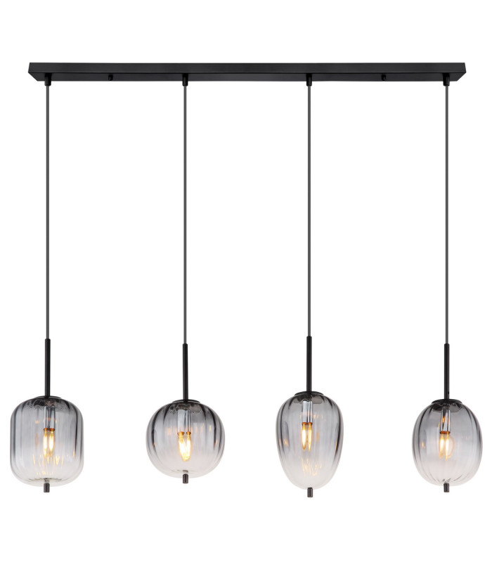 Attila Bar Pendant Ceiling Light Matt Black Smoke Glass Shade 4x E14-3