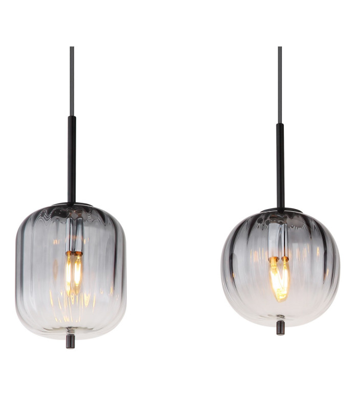 Attila Bar Pendant Ceiling Light Matt Black Smoke Glass Shade 4x E14-4