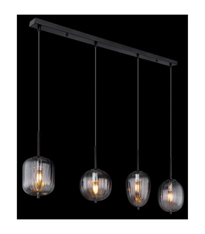 Attila Bar Pendant Ceiling Light Matt Black Smoke Glass Shade 4x E14-5