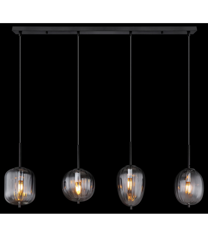 Attila Bar Pendant Ceiling Light Matt Black Smoke Glass Shade 4x E14-6