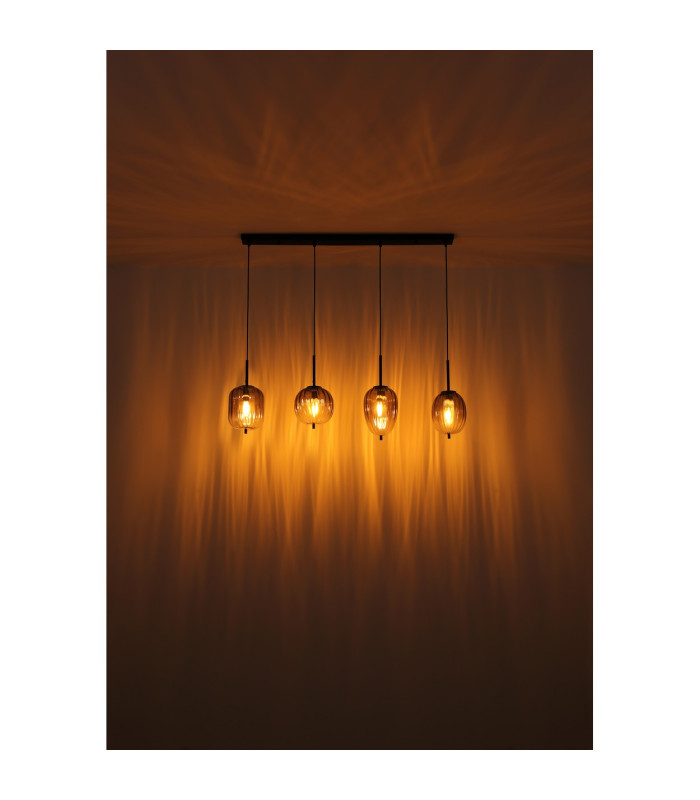 Attila Bar Pendant Ceiling Light Matt Black Smoke Glass Shade 4x E14-7