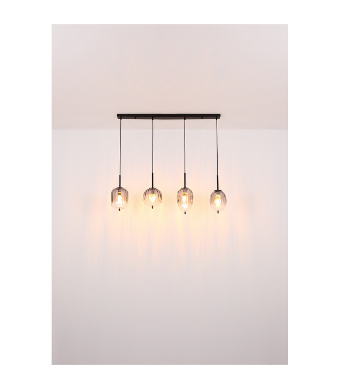 Attila Bar Pendant Ceiling Light Matt Black Smoke Glass Shade 4x E14-8