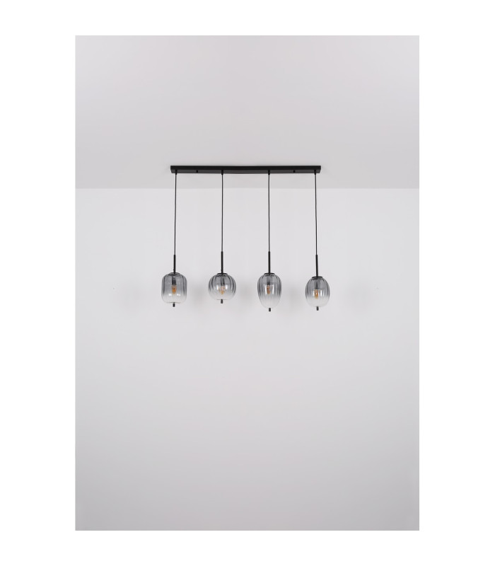 Attila Bar Pendant Ceiling Light Matt Black Smoke Glass Shade 4x E14-9