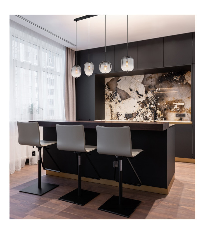 Attila Bar Pendant Ceiling Light Matt Black Smoke Glass Shade 4x E14-10