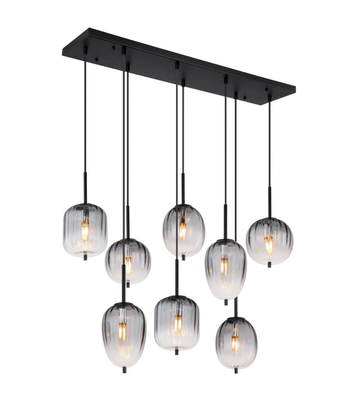 Attila Cluster Pendant Ceiling Light Matt Black Smoke Glass Shade 8x E14-1
