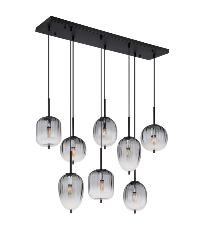 Attila Cluster Pendant Ceiling Light Matt Black Smoke Glass Shade 8x E14-2