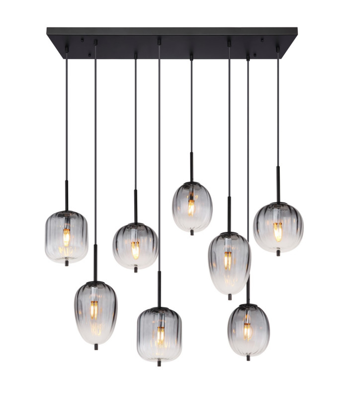 Attila Cluster Pendant Ceiling Light Matt Black Smoke Glass Shade 8x E14-3