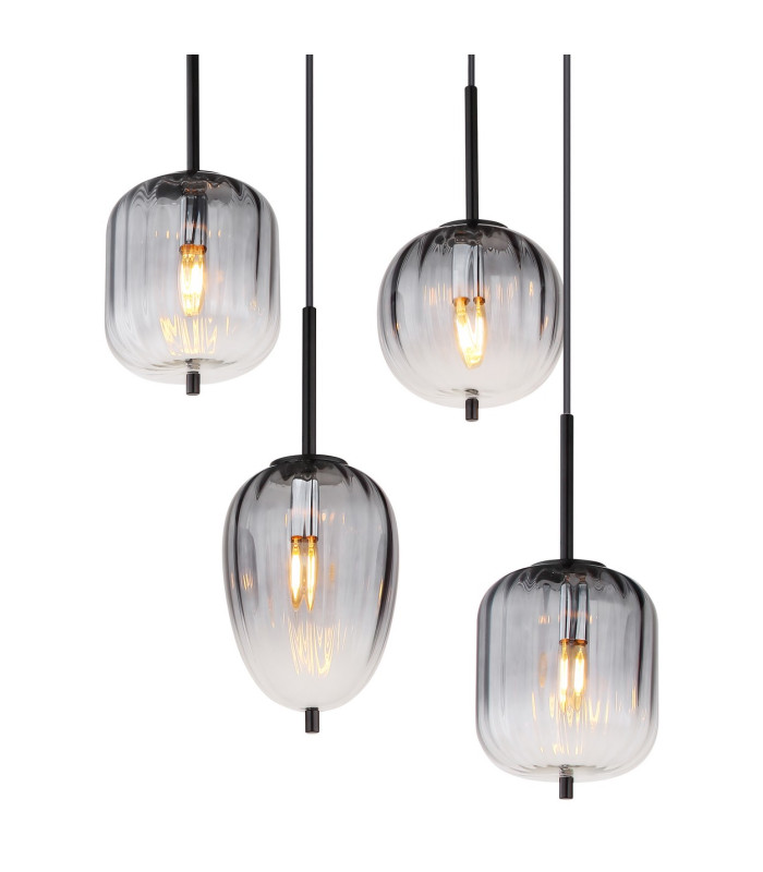 Attila Cluster Pendant Ceiling Light Matt Black Smoke Glass Shade 8x E14-4