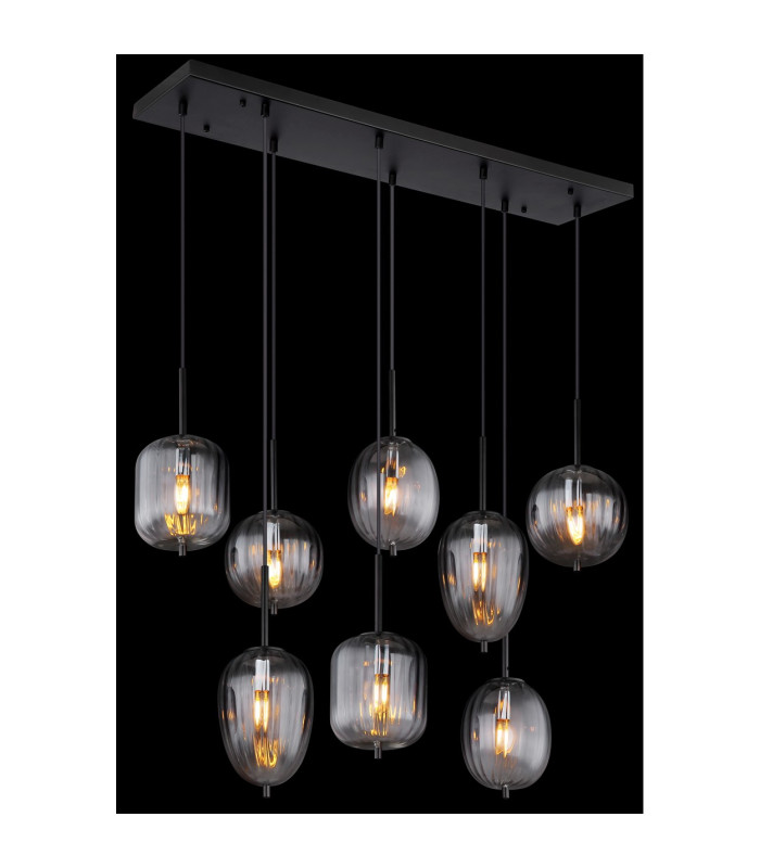 Attila Cluster Pendant Ceiling Light Matt Black Smoke Glass Shade 8x E14-5