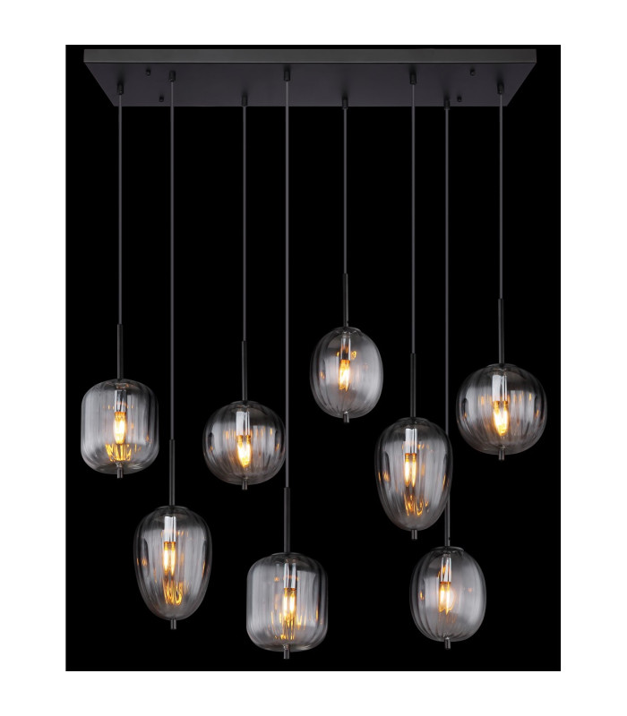 Attila Cluster Pendant Ceiling Light Matt Black Smoke Glass Shade 8x E14-6